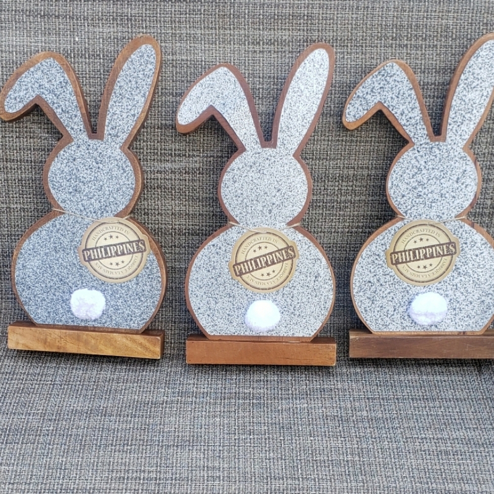 Wooden bunny statue